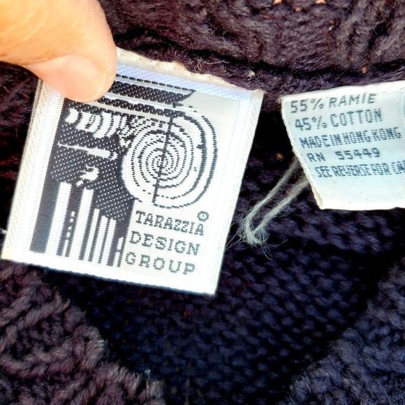 80s Sweater Plus Size Black Knit Parrot Tarazzia Cotton Volup Vintage Hong Kong - Picture 5 of 15